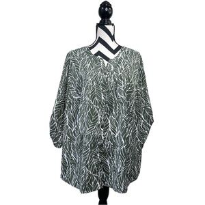 Catherines Safari Botanical Satin Sz 0X Button Front Blouse